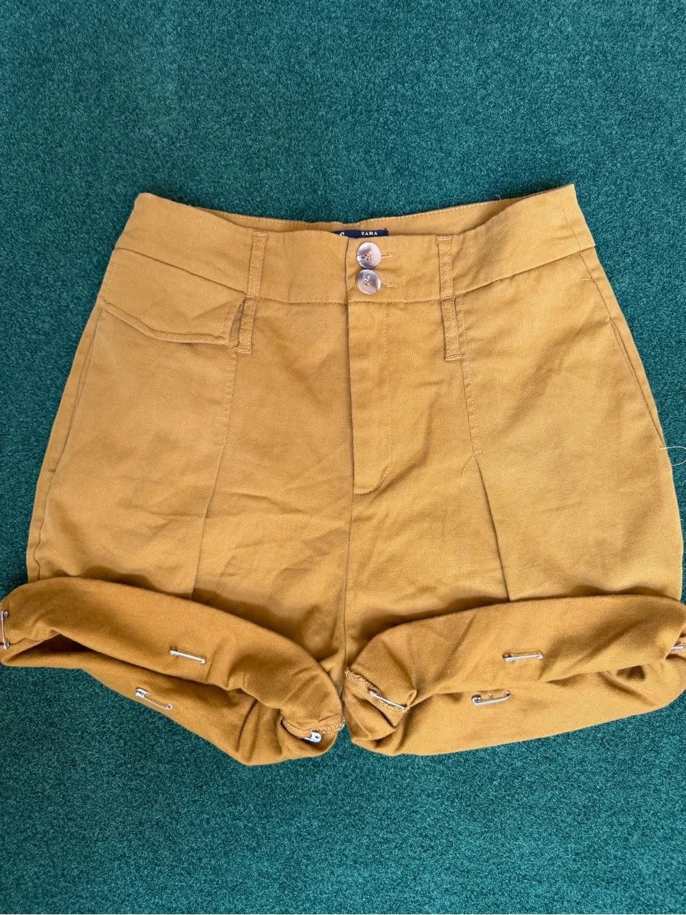 Zara Mustard Cuffed High-Waist Shorts